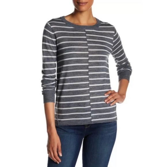 PAIGE Allie Merino Wool Blend Striped Sweater, Dark Gray - Picture 1 of 8